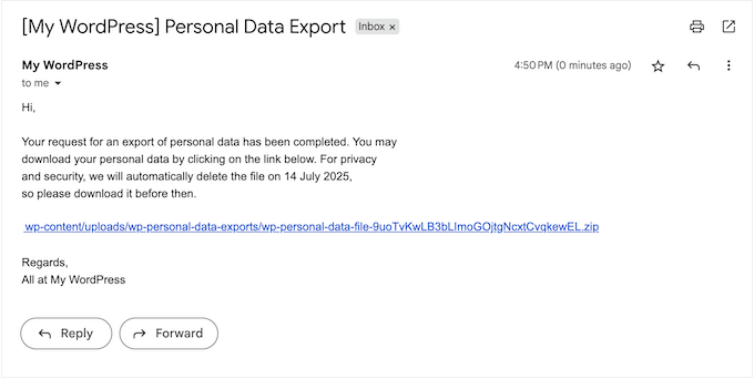 An example of a completed data access request An example of a completed data access request
