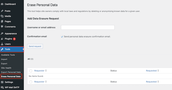 How to access the built-in WordPress Erase Personal Data tool How to access the built-in WordPress Erase Personal Data tool