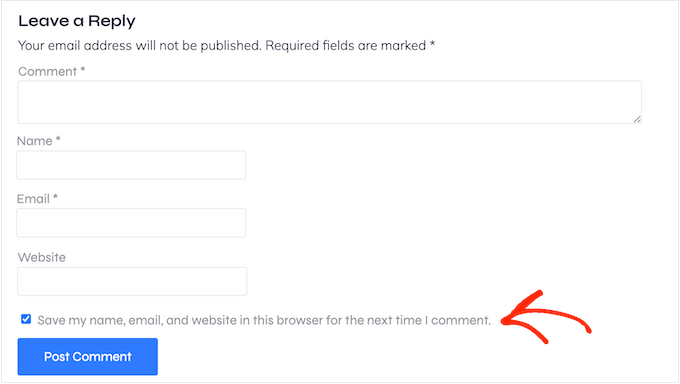 An example of a GDPR compliant WordPress comment form An example of a GDPR compliant WordPress comment form