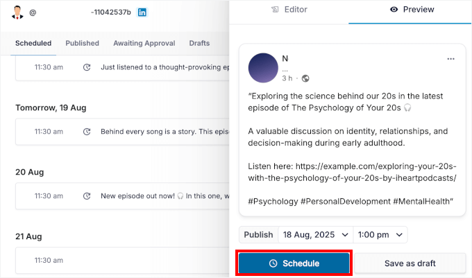 Schedule for custom time Schedule for custom time
