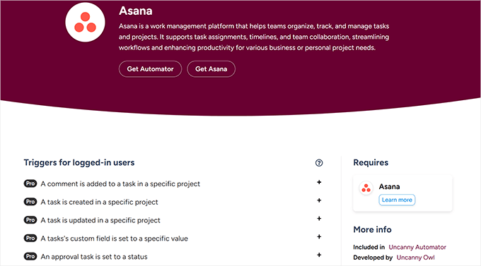 Automator's Asana integration Automator's Asana integration