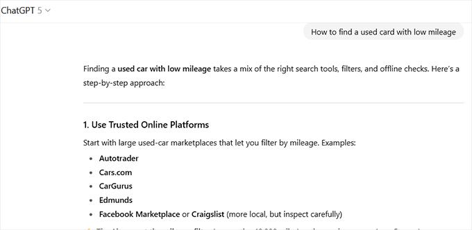 Example of ChatGPT recommending specific brands in direct response to user question Example of ChatGPT recommending specific brands in direct response to user question