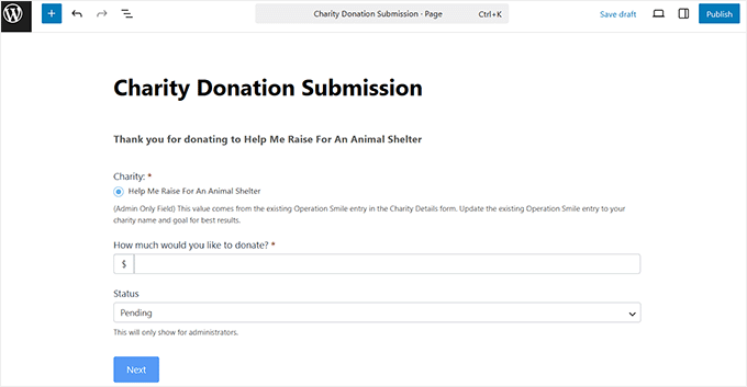 Donation form already added by default Donation form already added by default
