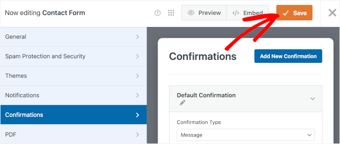 The Save button in WPForms The Save button in WPForms