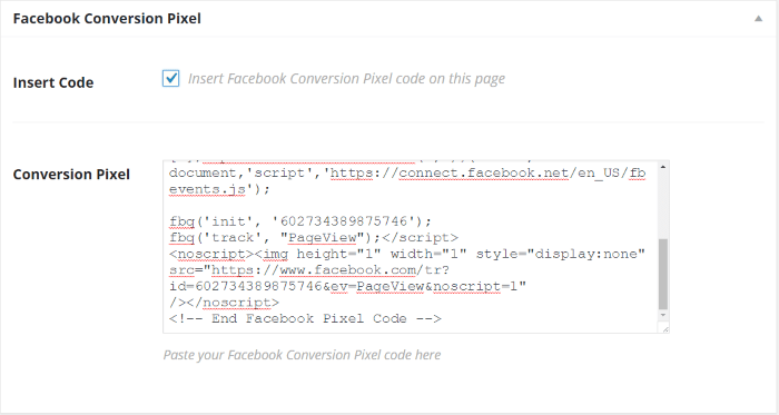 · then under settings, click on insert . How to Install Facebook Remarketing/Retargeting Pixel in WordPress