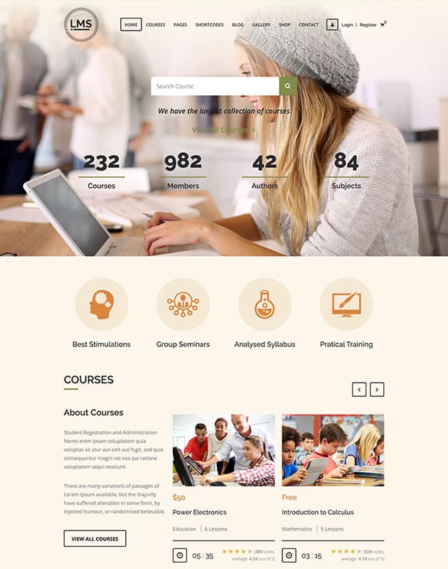 Screen captures of a number of different wordpress themes. LMS WordPress Theme - WP Servis