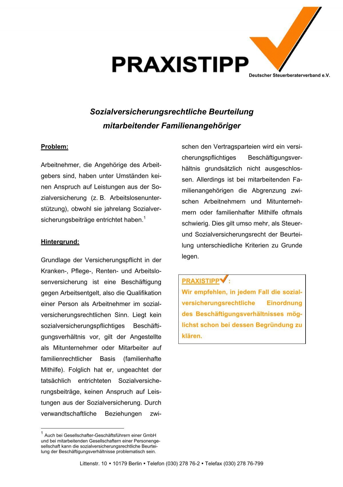 Sozialversicherungsrechtliche Beurteilung Mitarbeitender