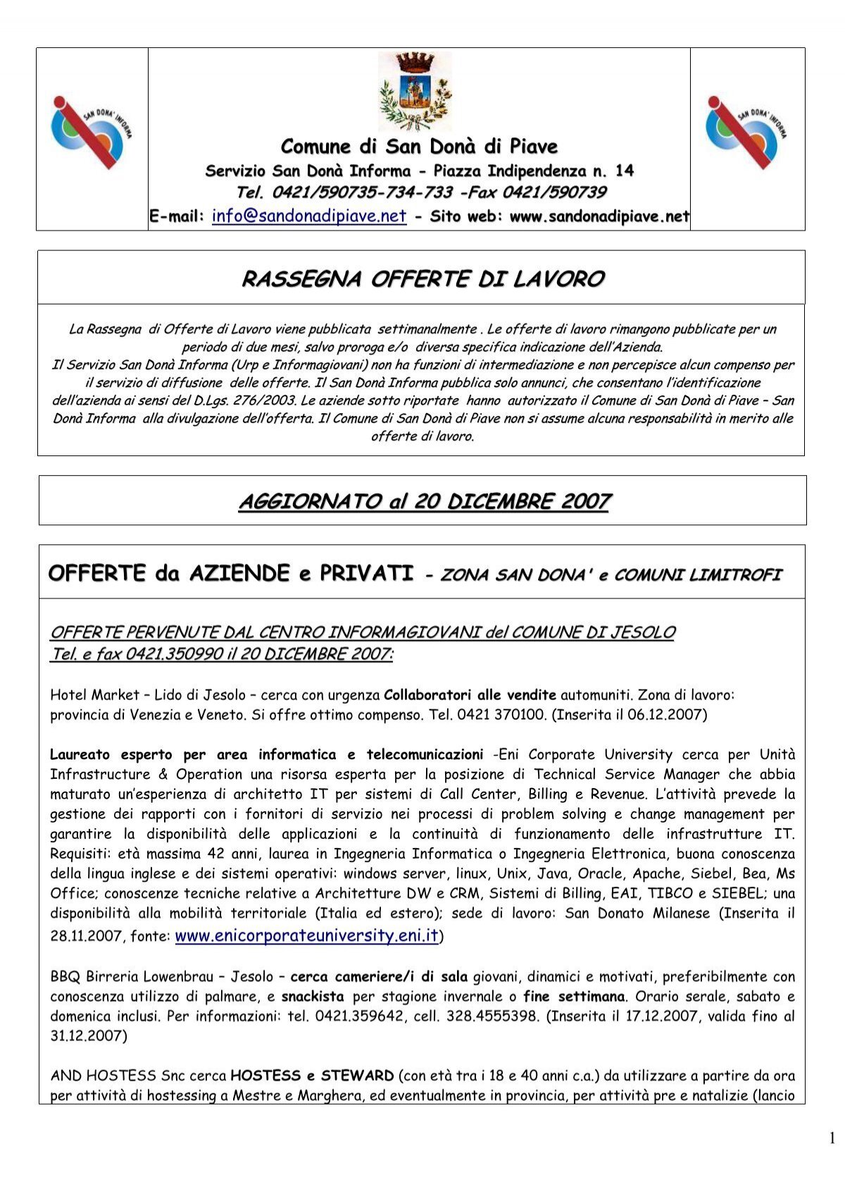 Rassegna Offerte Di Lavoro - Comune Di San Donà Di Piave 567_x_400_jpg