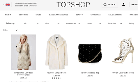 topshop product listings rollover