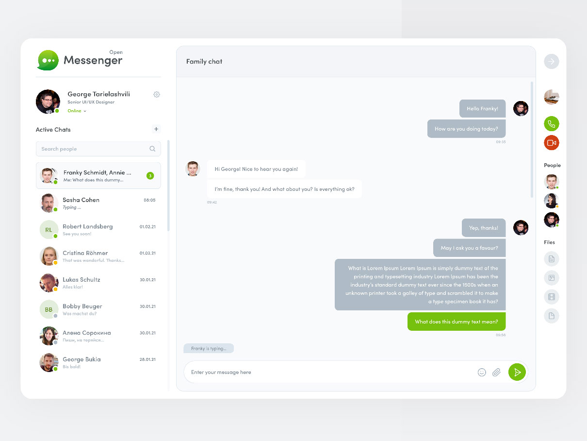 Picture This instant messaging dashboard has an elegant ui design which can be used to create . Free Open Messenger Chat Desktop Web App Xd Template Template Xd File