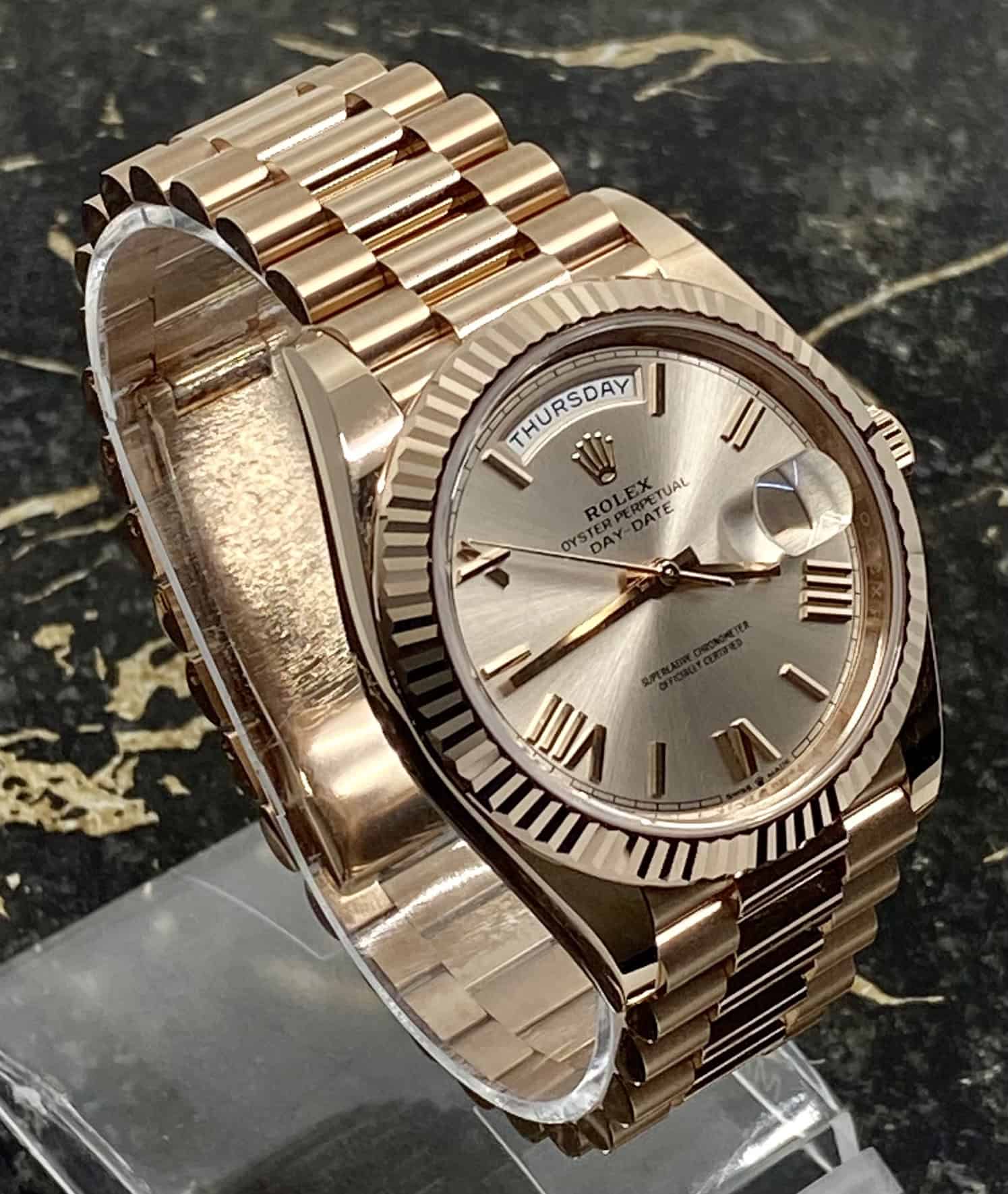 Rolex Day Date 40 228235 Rose Gold Sundust Dial 2021 Xelor Watches