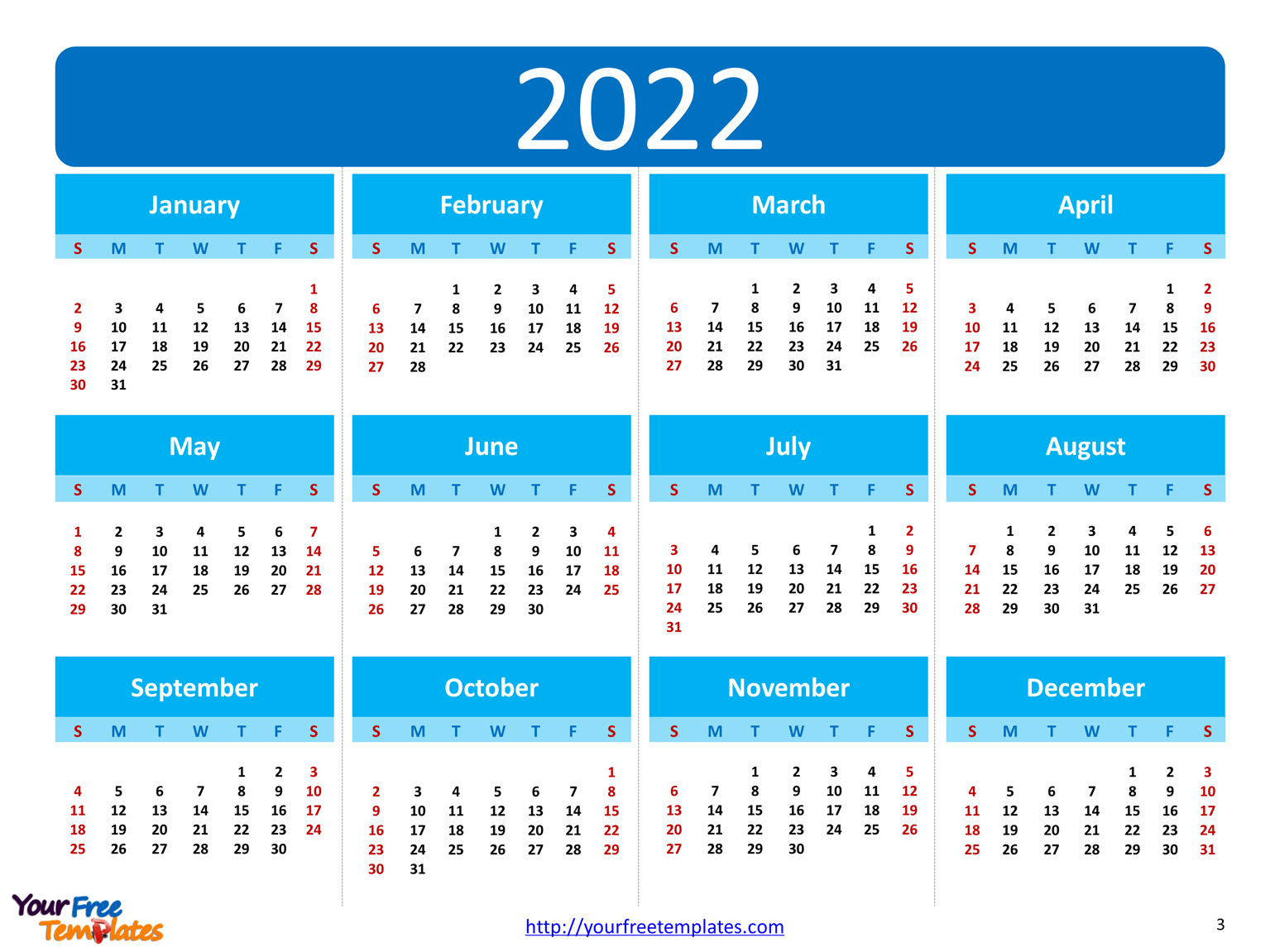 calendar 2022 3 free powerpoint template