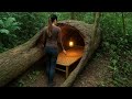 Solo Bushcraft Survival | Building a Log Shelter in the Wild