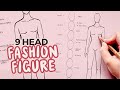 how to draw the fashion figure template or block | 9 heads technique for beginners