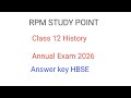 HBSE class 12 history answer key annual exam 2026 Haryana board | class 12 history question paper