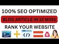 How To Write 100% SEO Blog Post with ChatGPT: Learn Best Hacks To Rank On Google in 15 minutes