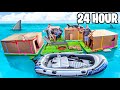 24 Hours On FLOATING Box Fort City! Prison Escape, Hotel Living \u0026 MORE!