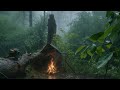 Solo Survival Camping in Heavy Rain | Bushcraft Shelter, Cooking Juicy Steak, Wild Forest Adventure