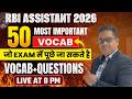 RBI Assistant 2026 | Top 50 Vocabulary With Questions | Vocab For RBI Assistant | By Santosh Sir