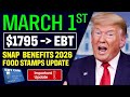 BIG NEWS! EBT Food Stamps | March 1st | SNAP Max Benefits | March Payment Schedule 2026