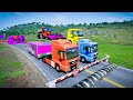 Flatbed Truck Mcqueen | Transportation with Truck - Pothole vs Cars #49 - BeamNG.Drive