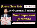 Jkbose Class 11th Environmental Science Most Important Questions 2025 | EVS important questions 11th