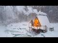 Blizzard Night in a Primitive Log Cabin | Solo Winter Wilderness ASMR
