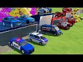 TRANSPORTING CARS, AMBULANCE, POLICE CARS, FIRE TRUCK OF COLORS! WITH TRUCKS! - FS 22