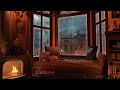 Cozy Reading Nook Ambience - Rain on Window \u0026 Thunder Sounds | Warm Fireplace
