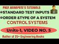 Standard test inputs for time domain analysis, Order and type of a system.