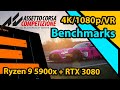 Assetto Corsa Competizione 1080p, 4K, VR Benchmarks (RTX 3080 with Ryzen 9 5900x, HP Reverb G2, ACC)
