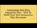 Important Tips - How to Build Test Automation Plan Document