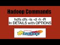 Basic HDFS Commands:  hdfs dfs  -ls in Details with all OPTIONS