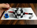 3D Trick Art on Paper Realistic Cube