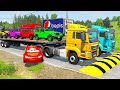 Flatbed Truck McQueen: Transportation with Truck - Pothole vs Car #35 | BeamNG.Drive Gameplay