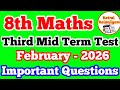 8th Standard Maths Third Mid term Test Important Questions February-2026 Maths class 8