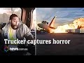 UPS plane explodes in front of stunned trucker