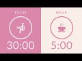 30/5 Pomodoro Timer with Pink Noise 🎧 4-Hour Study with Me for Deep Focus \u0026 ADHD ✨