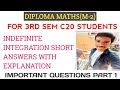 AP DIPLOMA C20 3RD SEM MATHS(M-2) IMPORTANT SHORT QUESTIONS FROM INDEFINITE INTEGRATION| PART 1