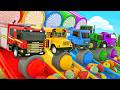 Trucks Jump Into a Color Pool! Choose the Right Wheel 🚒🚌 Popular songs - Baby Nursery Rhymes