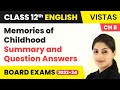 Class 12 English Vistas Chapter 8 | Memories of Childhood - Summary and Question Answers (2022-23)