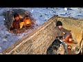 Building a Warm and Secret Shelter with a Heated Stone Bed | Dugout, Winter Survival, Bushcraft