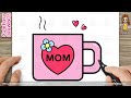 Mother's Day Drawing | How to Draw  (❤️MOM) Cute Tea Cup Easy for KIDS