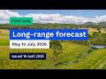 Climate and water long-range forecast, issued 16 April 2026