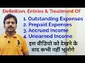 Accrued or Outstanding expenses or income ,Prepaid Expenses, Unearned Income in Hindi