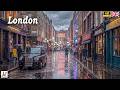 London City Centre Rainy Walk | Beautiful Rain Soaked Streets of West End | 4K
