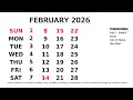 February Calendar 2026