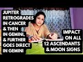 Jupiter Retrograde in Cancer \u0026 then in Gemini \u0026 finally direct in Gemini| Its Impact on all 12 signs
