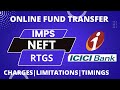 ICICI Bank NEFT ,RTGS, \u0026 IMPS Fund Transfer||Charges||Limitation||Timings||Full Details