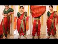 How to wear Navari saree| Marathi style saree draping with silk saree| Dhoti style saree